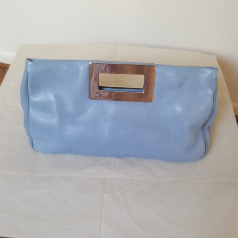 Neiman Marcus baby blue leather clutch purse.